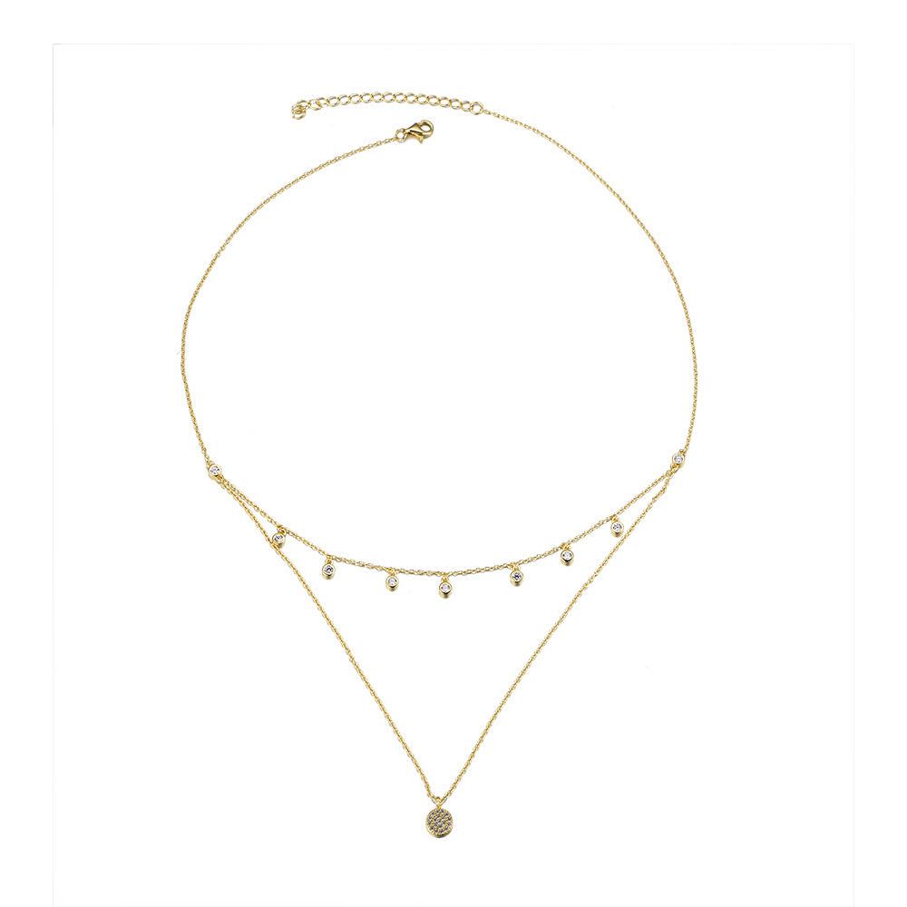 Round Charms Choker 925 Silver Gold Plated Layering Necklace