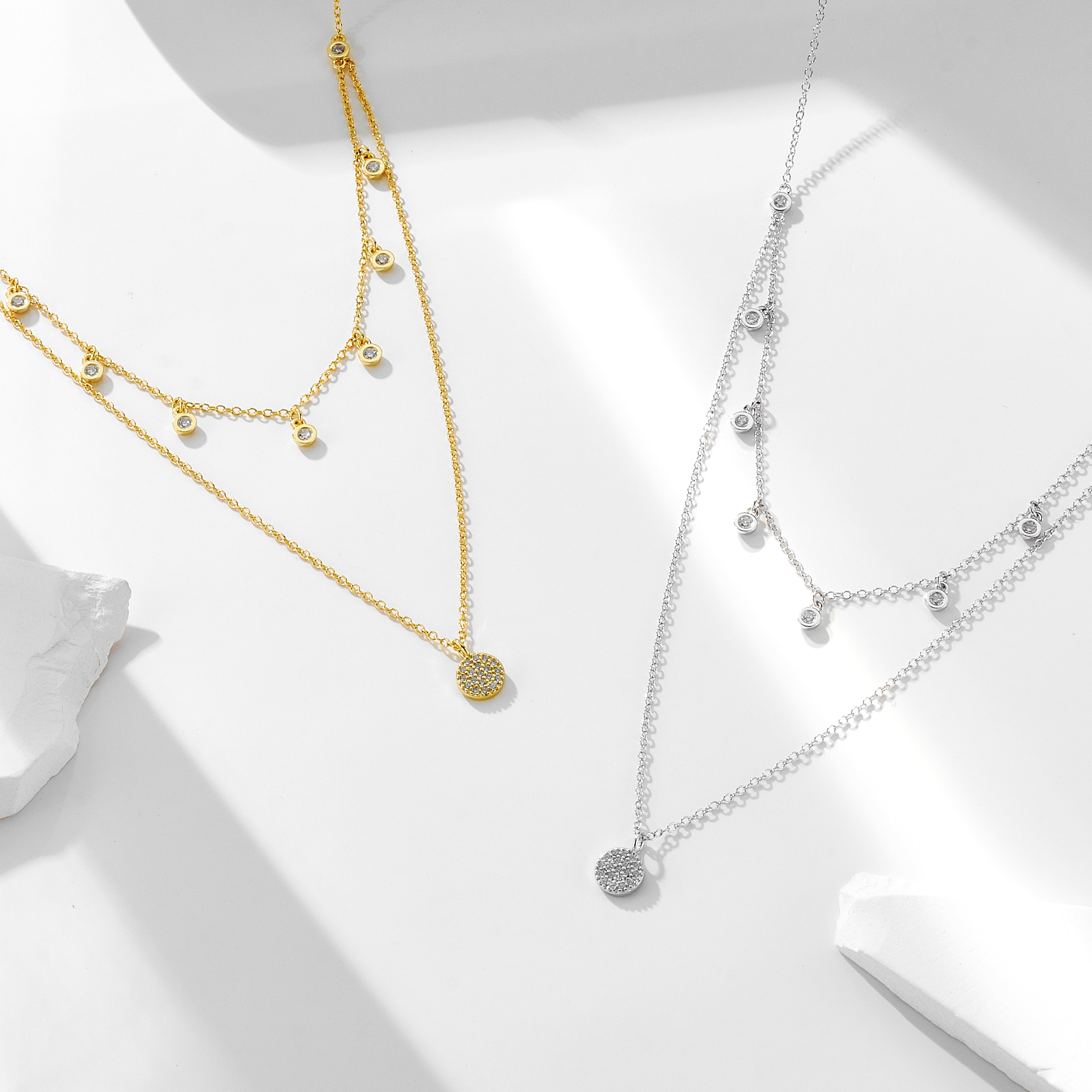 Round Charms Choker 925 Silver Gold Plated Layering Necklace