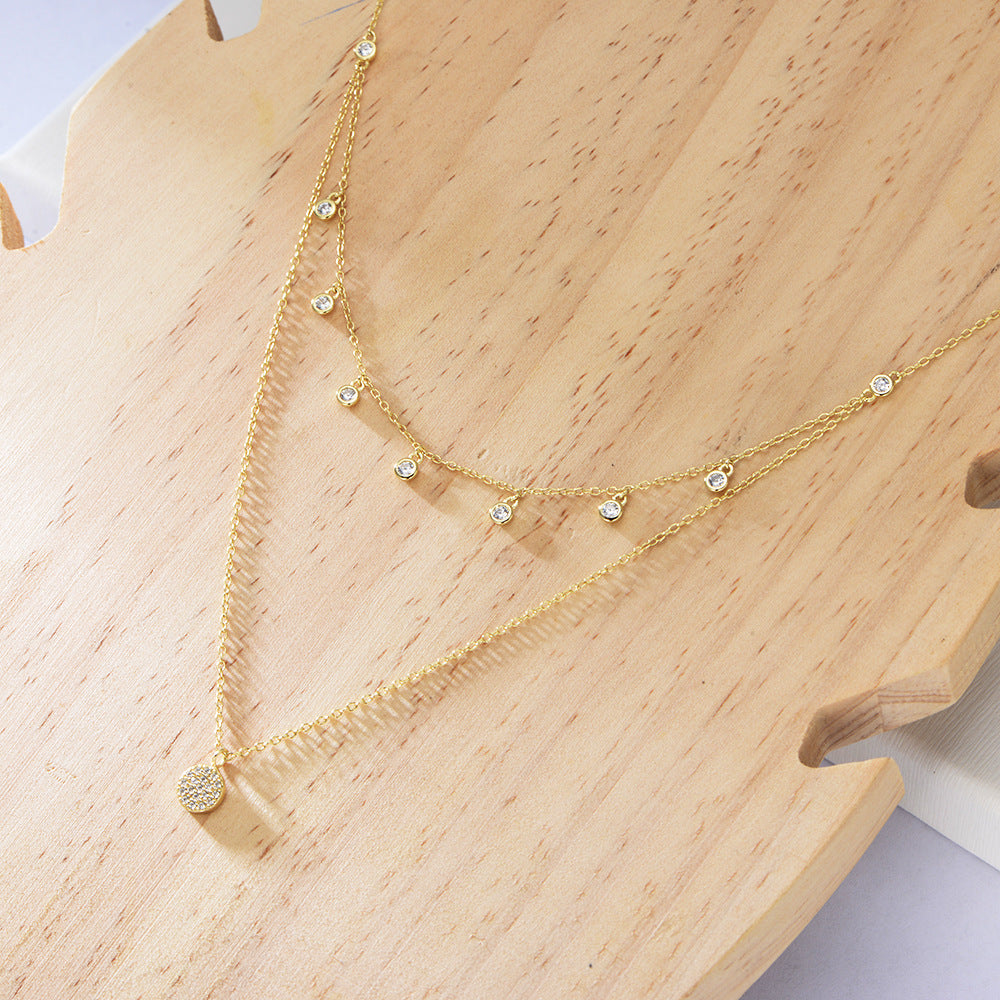 Round Charms Choker 925 Silver Gold Plated Layering Necklace