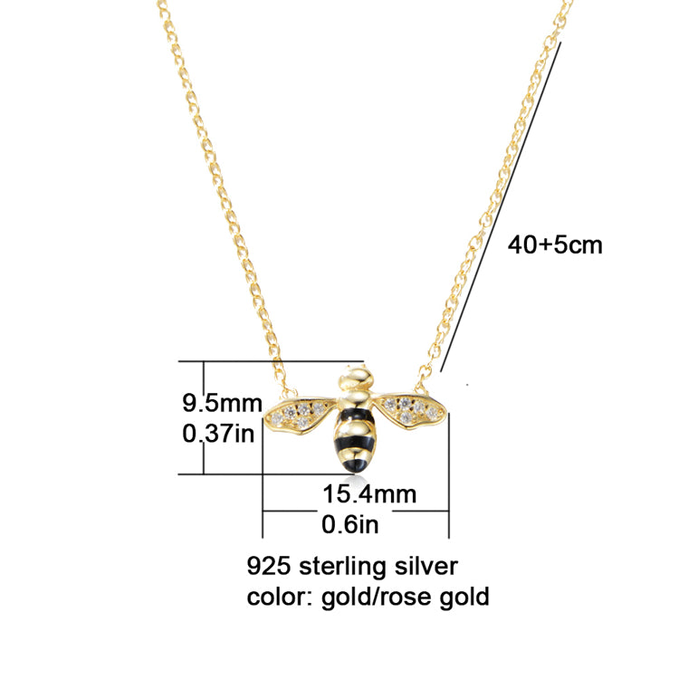 Dainty Gold Plated Black Enamel Bee Necklace