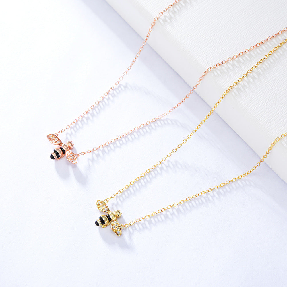 Dainty Gold Plated Black Enamel Bee Necklace