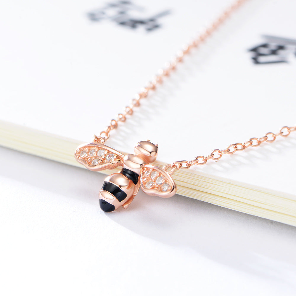 Dainty Gold Plated Black Enamel Bee Necklace