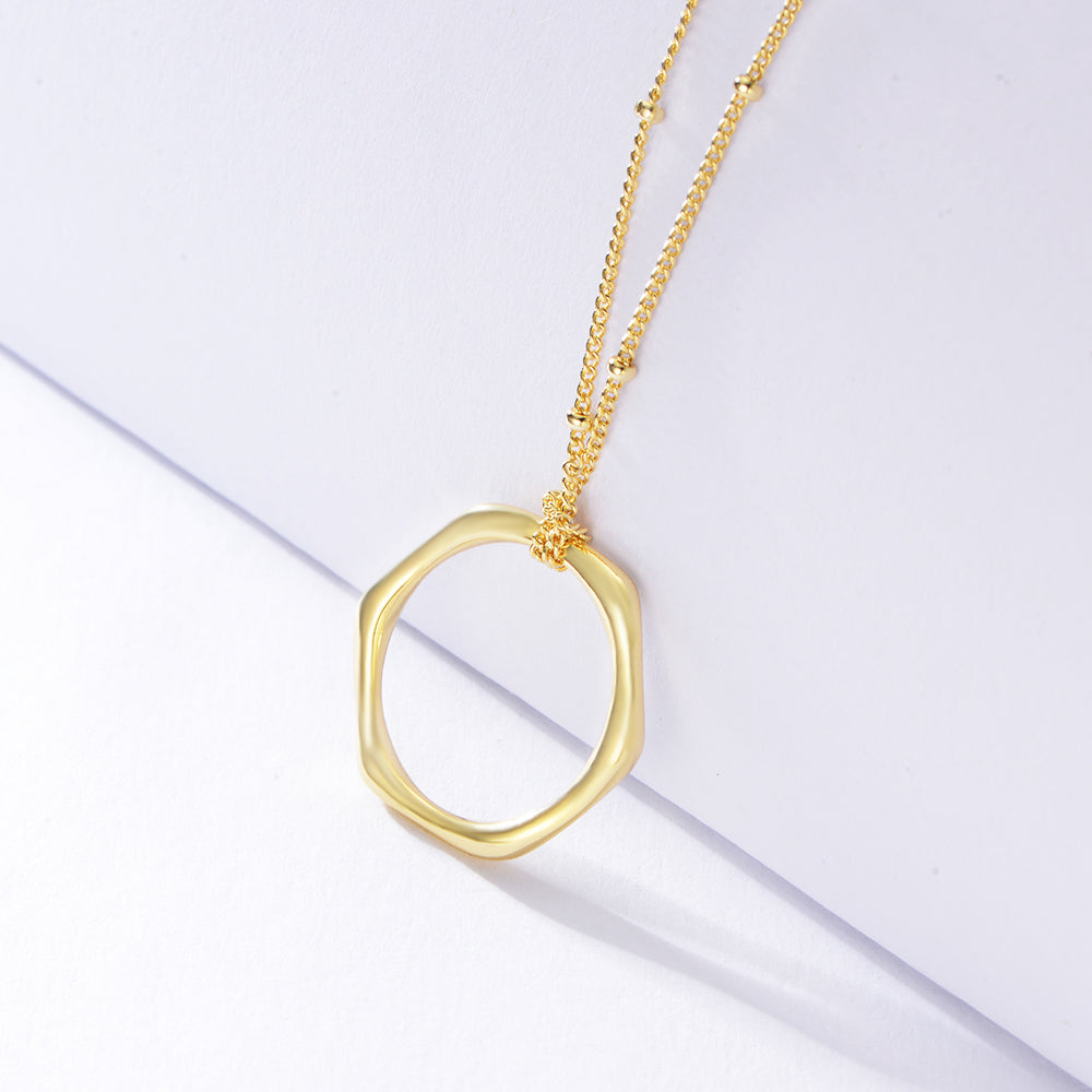 925 Sterling Silver Simple Hexagon Gold Pendant Necklace