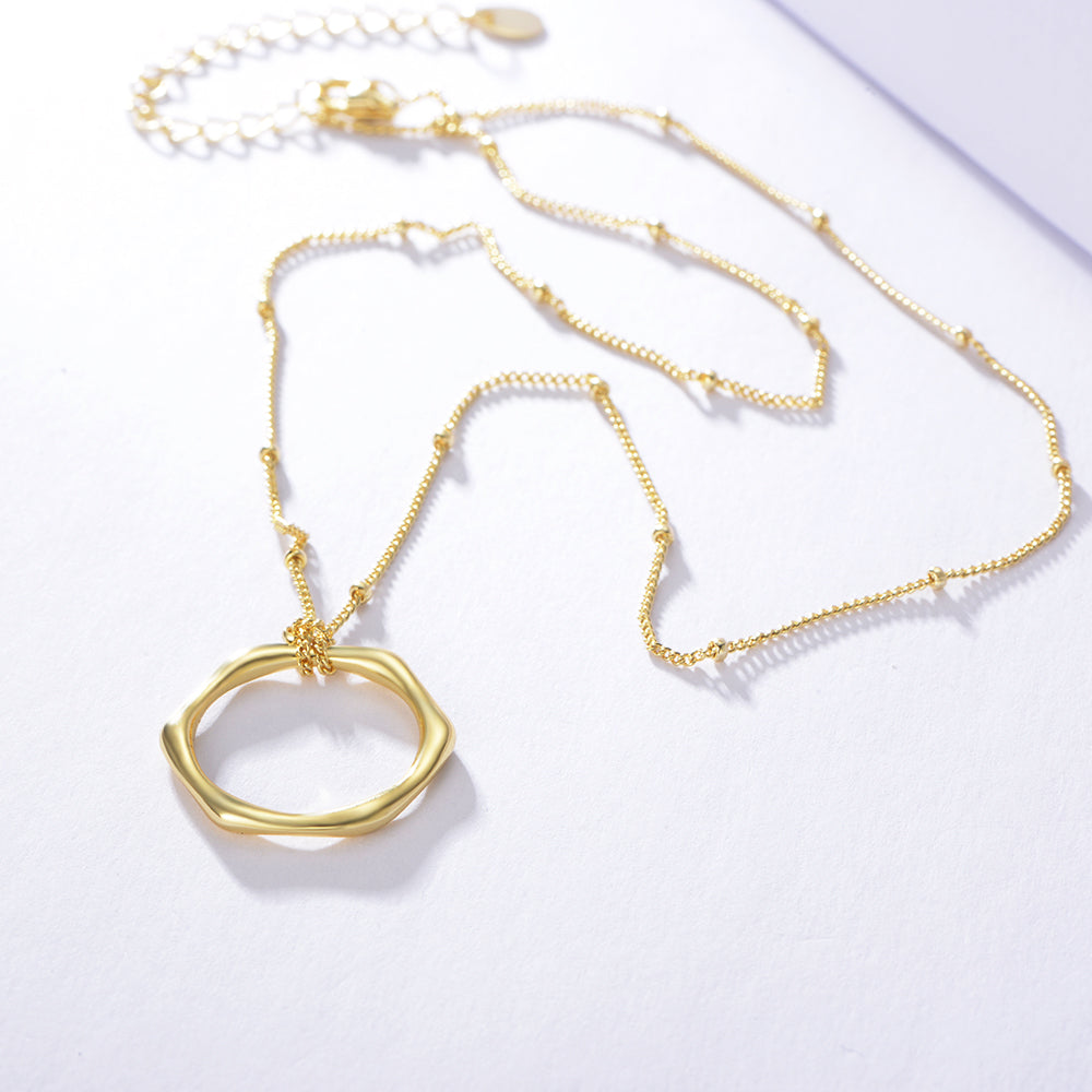 Simple Hexagon Gold Pendant Necklace