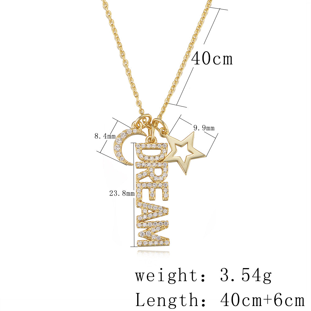 Elegant Gold Plated  Zircon Moon Star Dream Charm Necklace