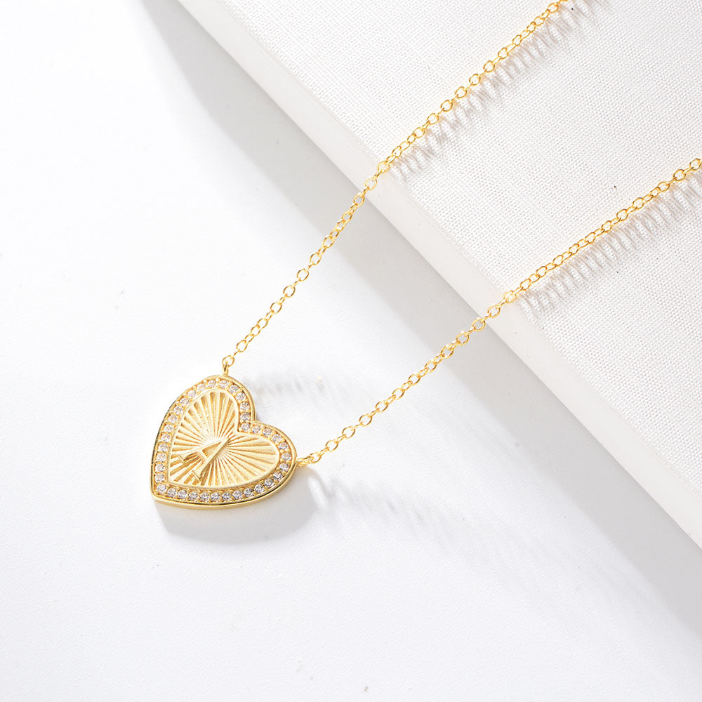 Heart Shape Zircon Pendant Necklace 26 English Letter Necklace