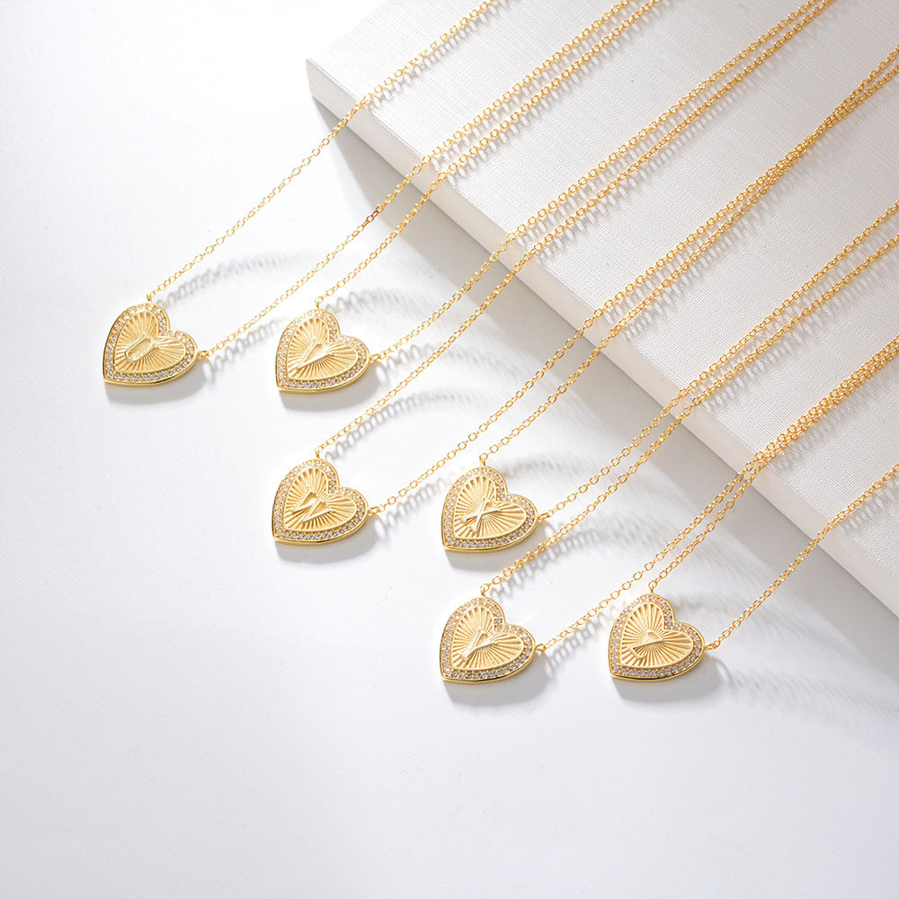 Heart Shape Zircon Pendant Necklace 26 English Letter Necklace
