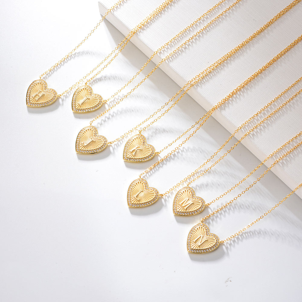 Heart Shape Zircon Pendant Necklace 26 English Letter Necklace