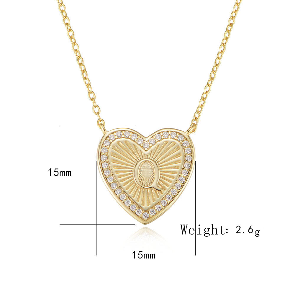Heart Shape Zircon Pendant Necklace 26 English Letter Necklace