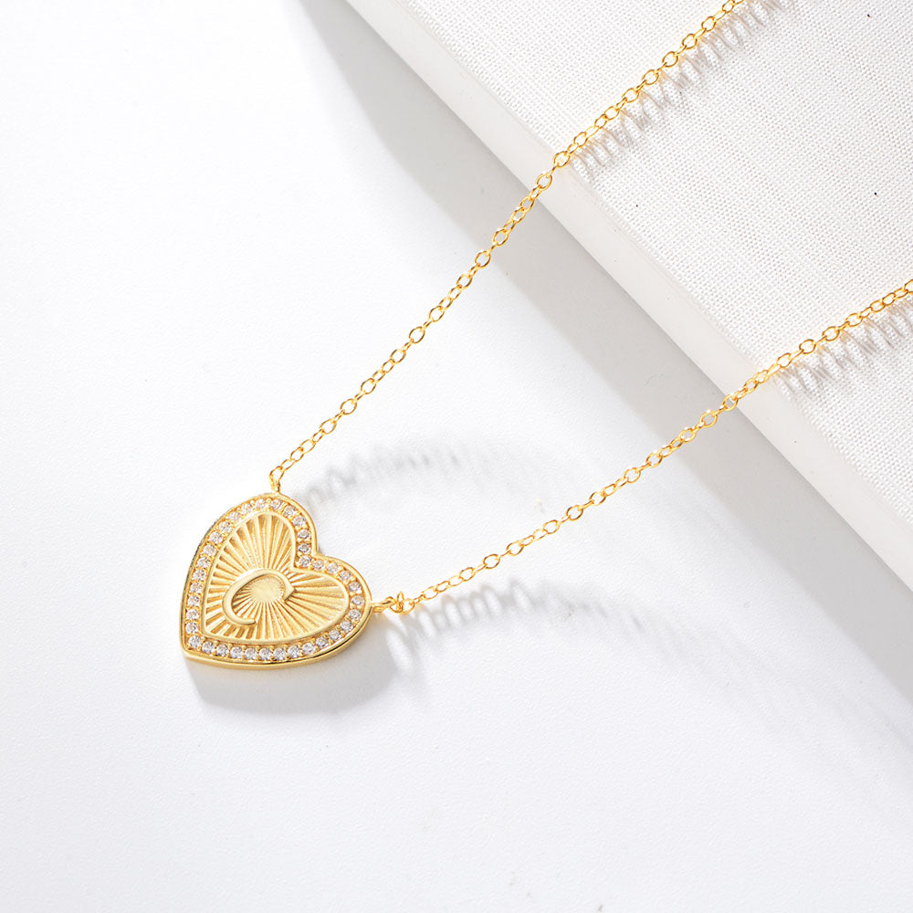 Heart Shape Zircon Pendant Necklace 26 English Letter Necklace