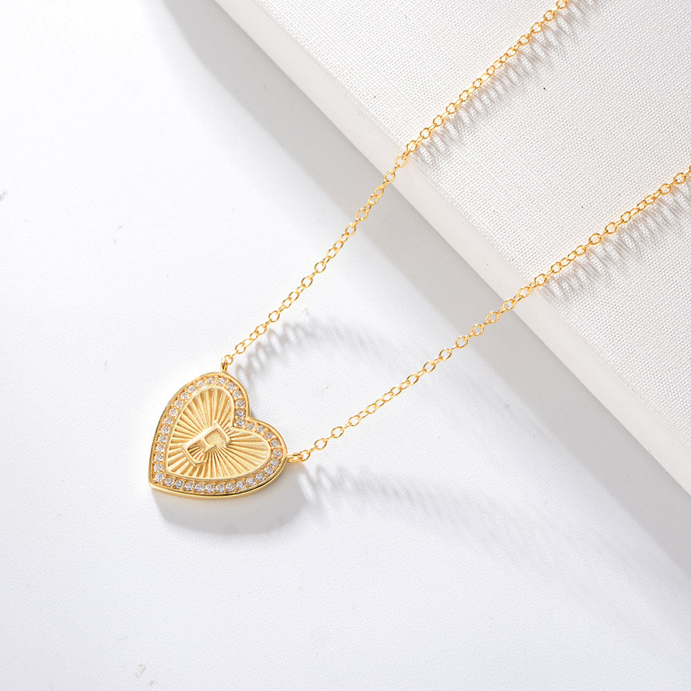 Heart Shape Zircon Pendant Necklace 26 English Letter Necklace