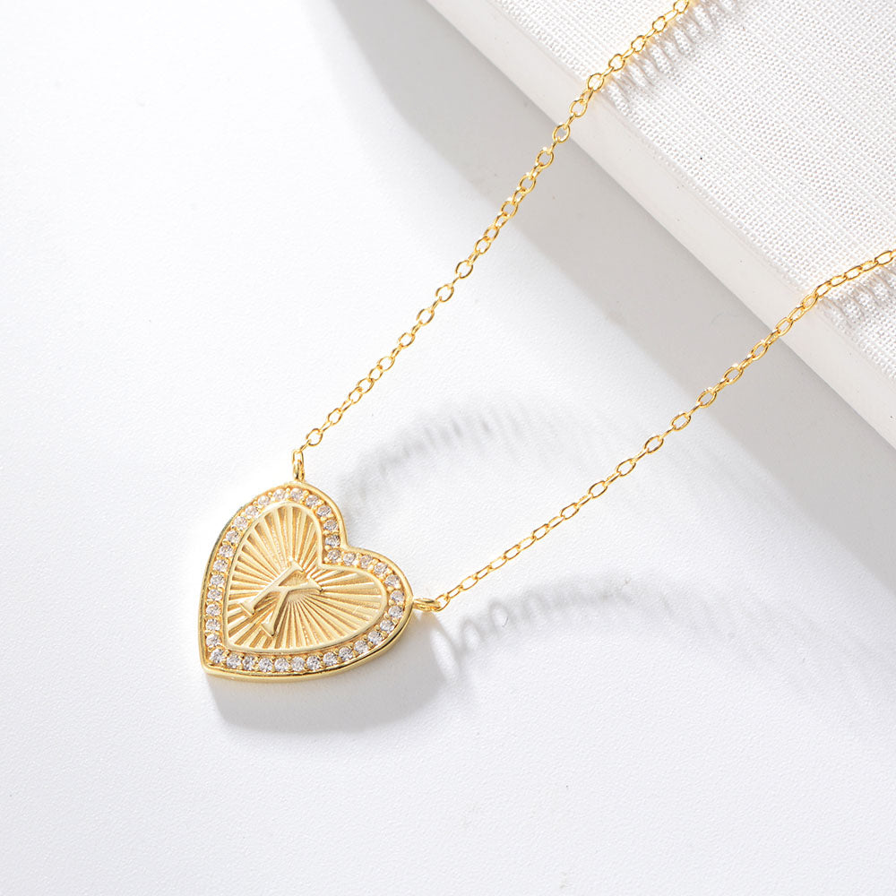 Heart Shape Zircon Pendant Necklace 26 English Letter Necklace