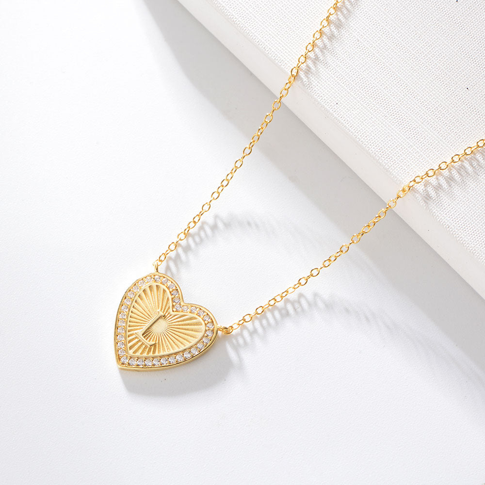 Heart Shape Zircon Pendant Necklace 26 English Letter Necklace