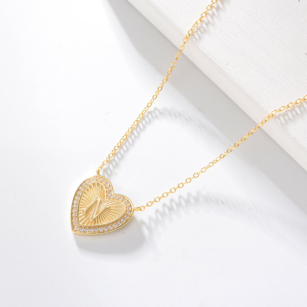 Heart Shape Zircon Pendant Necklace 26 English Letter Necklace