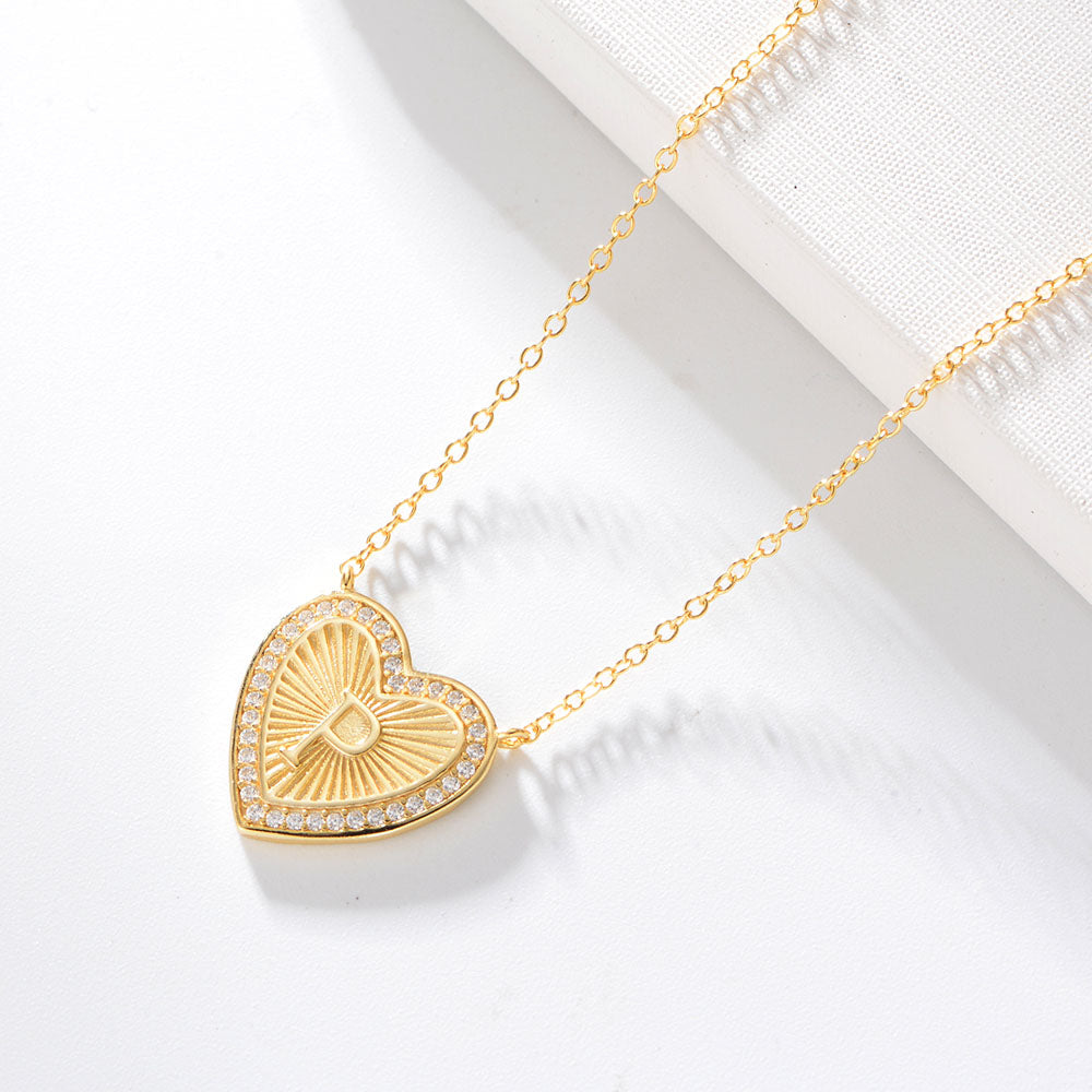 Heart Shape Zircon Pendant Necklace 26 English Letter Necklace