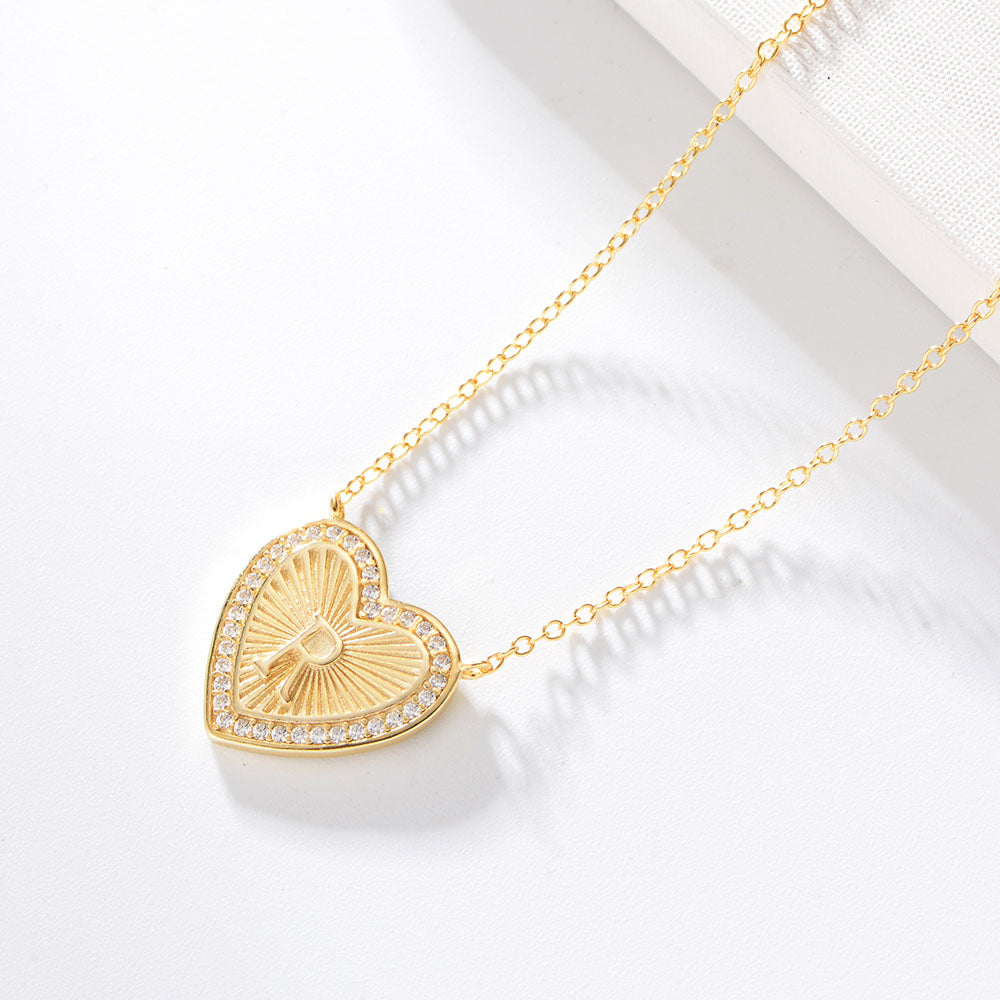 Heart Shape Zircon Pendant Necklace 26 English Letter Necklace