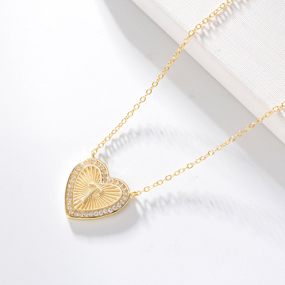 Heart Shape Zircon Pendant Necklace 26 English Letter Necklace