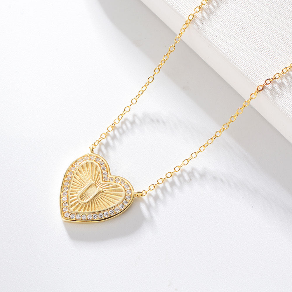 Heart Shape Zircon Pendant Necklace 26 English Letter Necklace