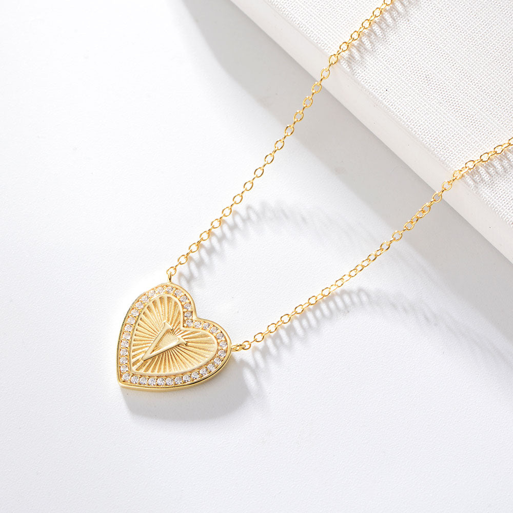 Heart Shape Zircon Pendant Necklace 26 English Letter Necklace