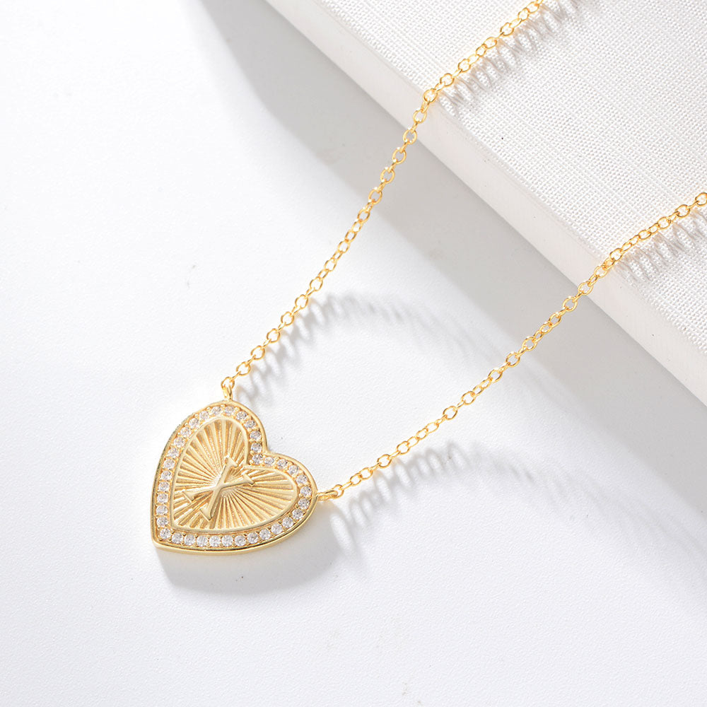 Heart Shape Zircon Pendant Necklace 26 English Letter Necklace