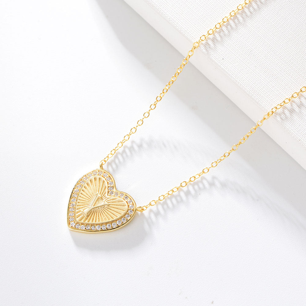 Heart Shape Zircon Pendant Necklace 26 English Letter Necklace