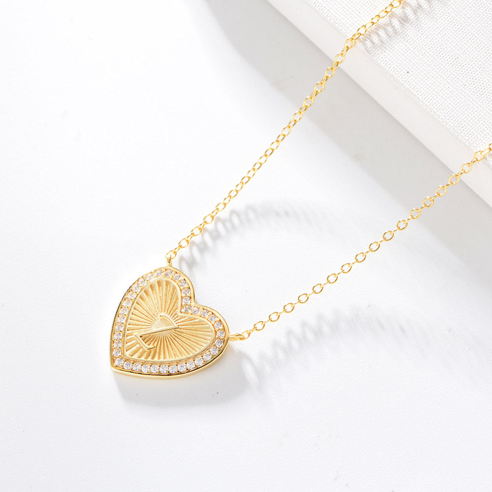 Heart Shape Zircon Pendant Necklace 26 English Letter Necklace