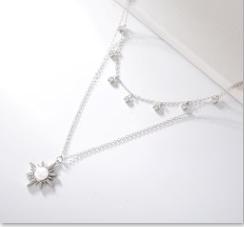 Cubic Zirconia Sun Double Layer Necklace