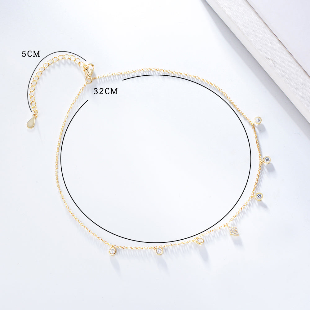 Trendy 925 Sterling Silver Jewelry Choker Geometric Zircon Multi-Charms Necklace
