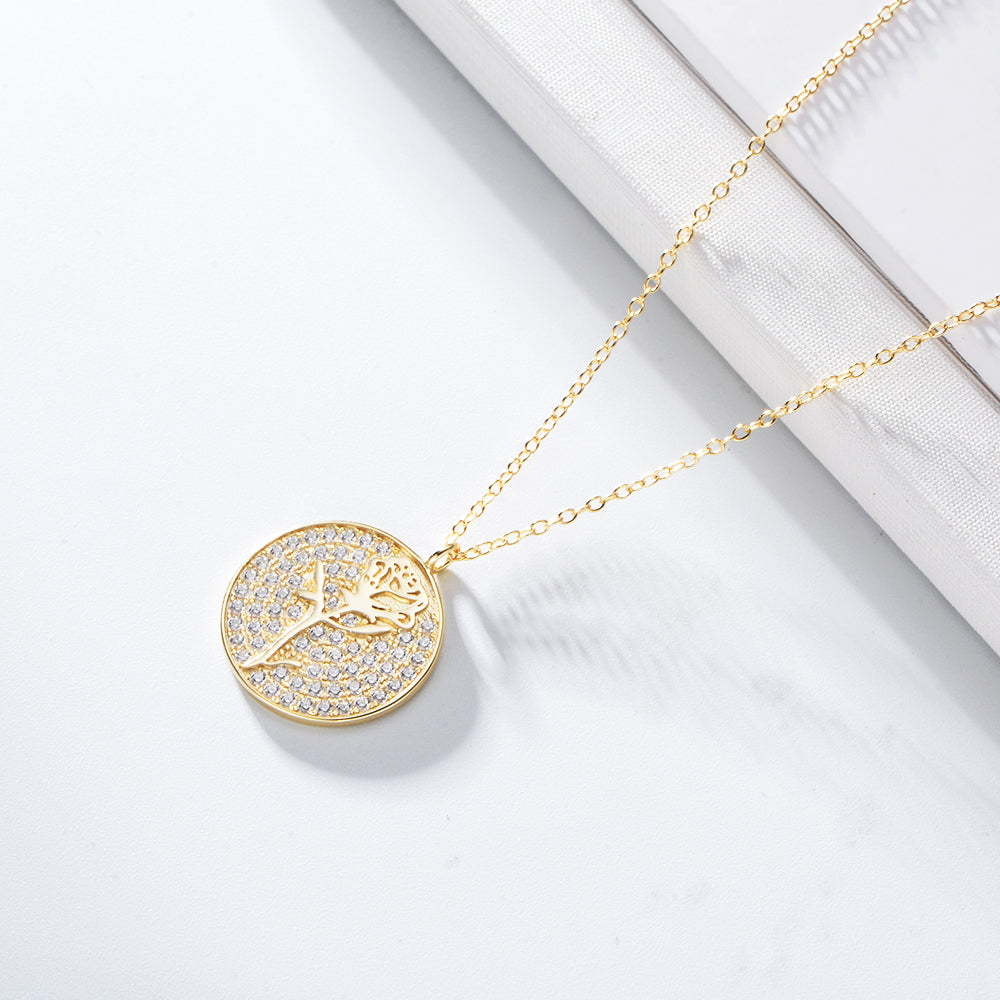 Elegant Pave Zircon Rose Flower Pendant Necklace