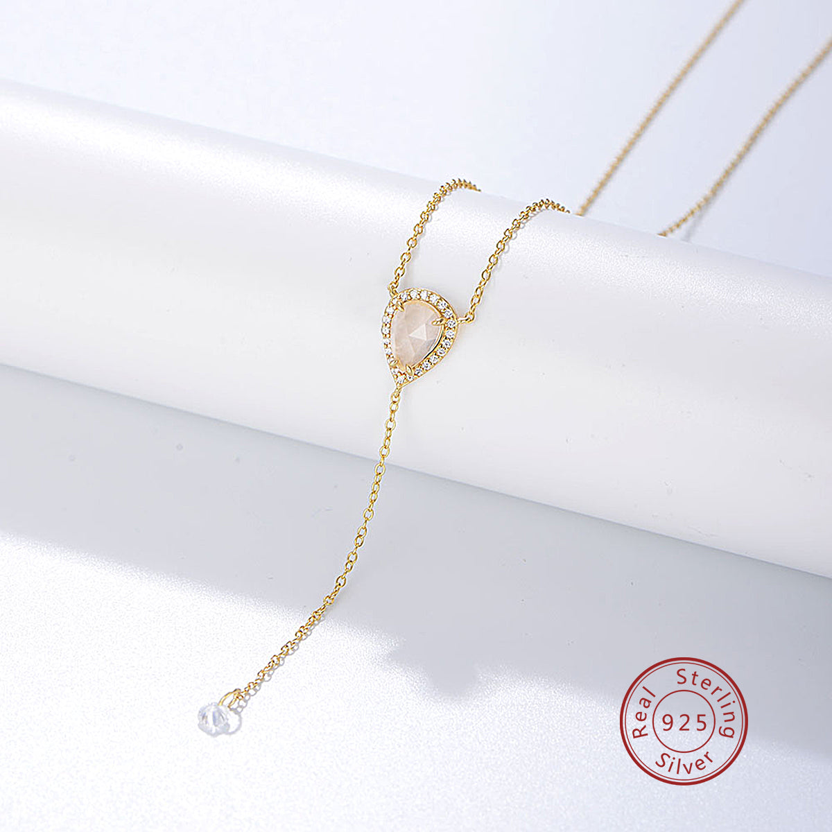 Tassel Women Chains Water Drop Rose Quartz Zircon Necklace Jewellery