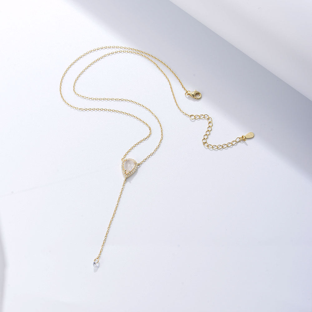 Tassel Women Chains Water Drop Rose Quartz Zircon Necklace Jewellery