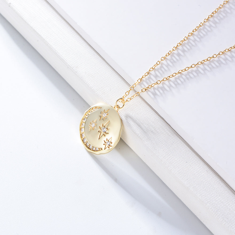 Zircon Star Moon Coin Pendant Necklace Jewelry