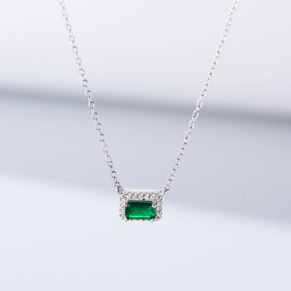 925 Sterling Silver Jewelry Emerald Zirconia Charm Necklace