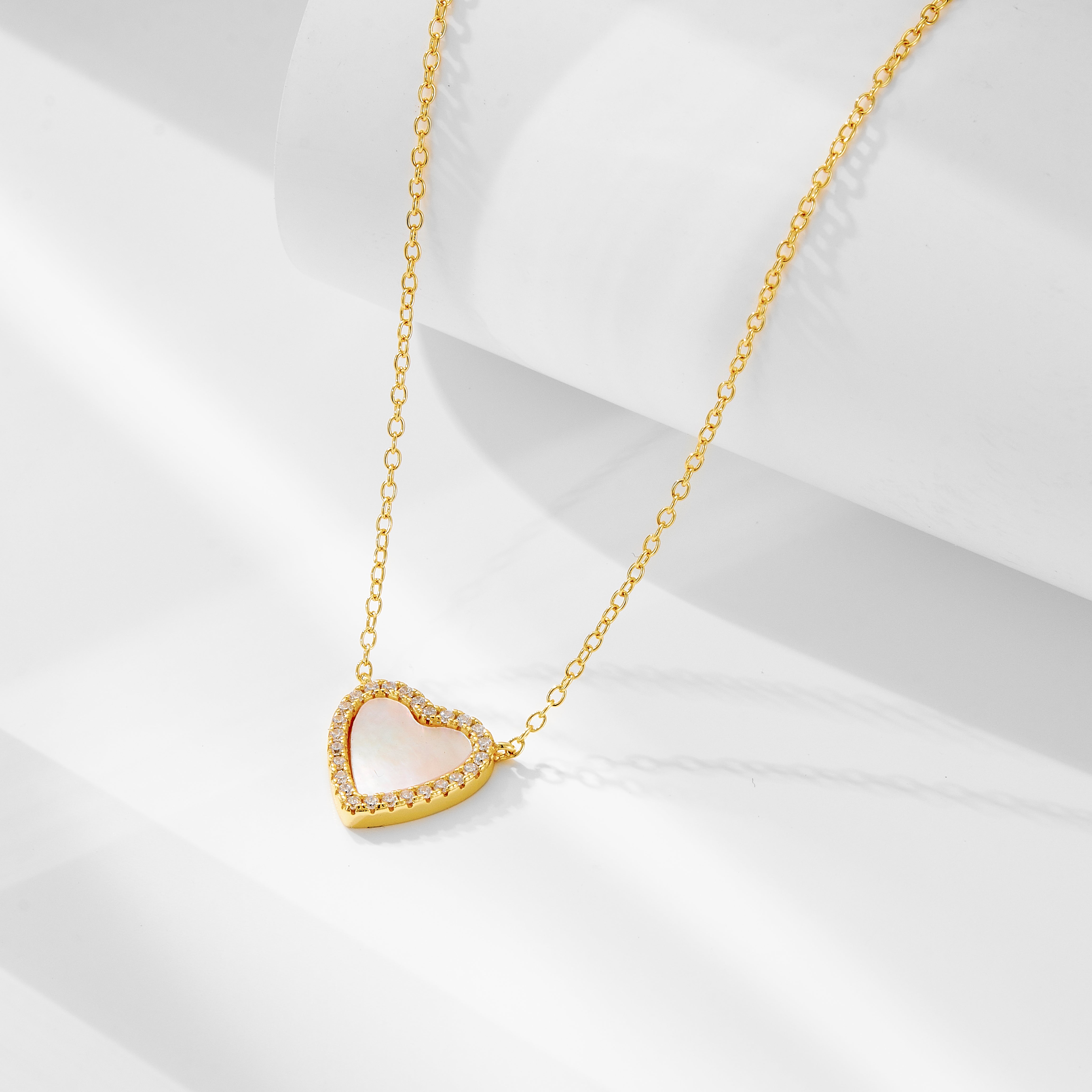 Jewelry CZ Shell Heart Charm Necklace