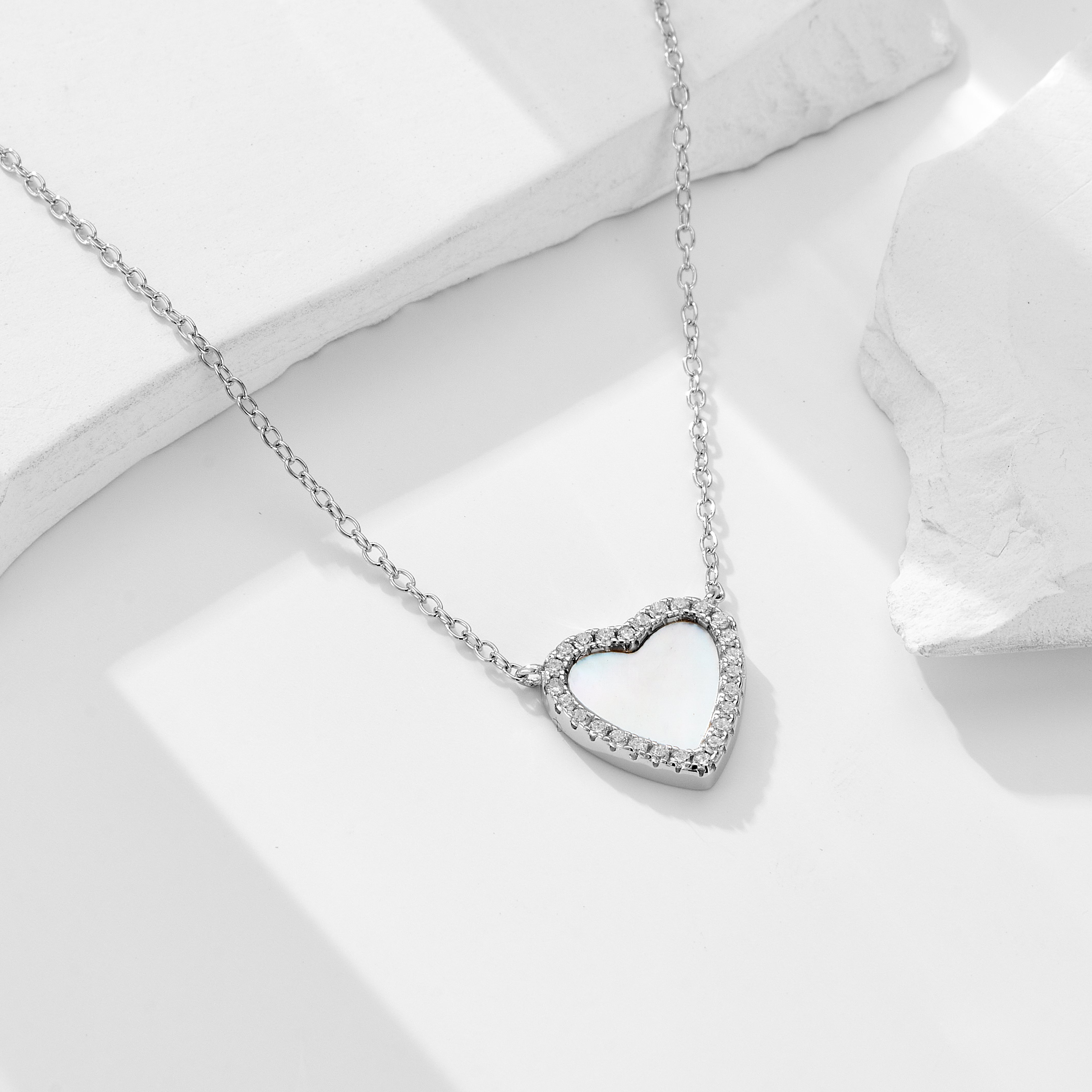 Jewelry CZ Shell Heart Charm Necklace