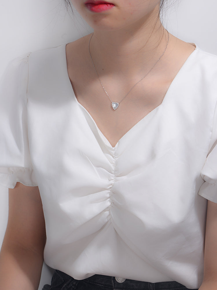 Jewelry CZ Shell Heart Charm Necklace