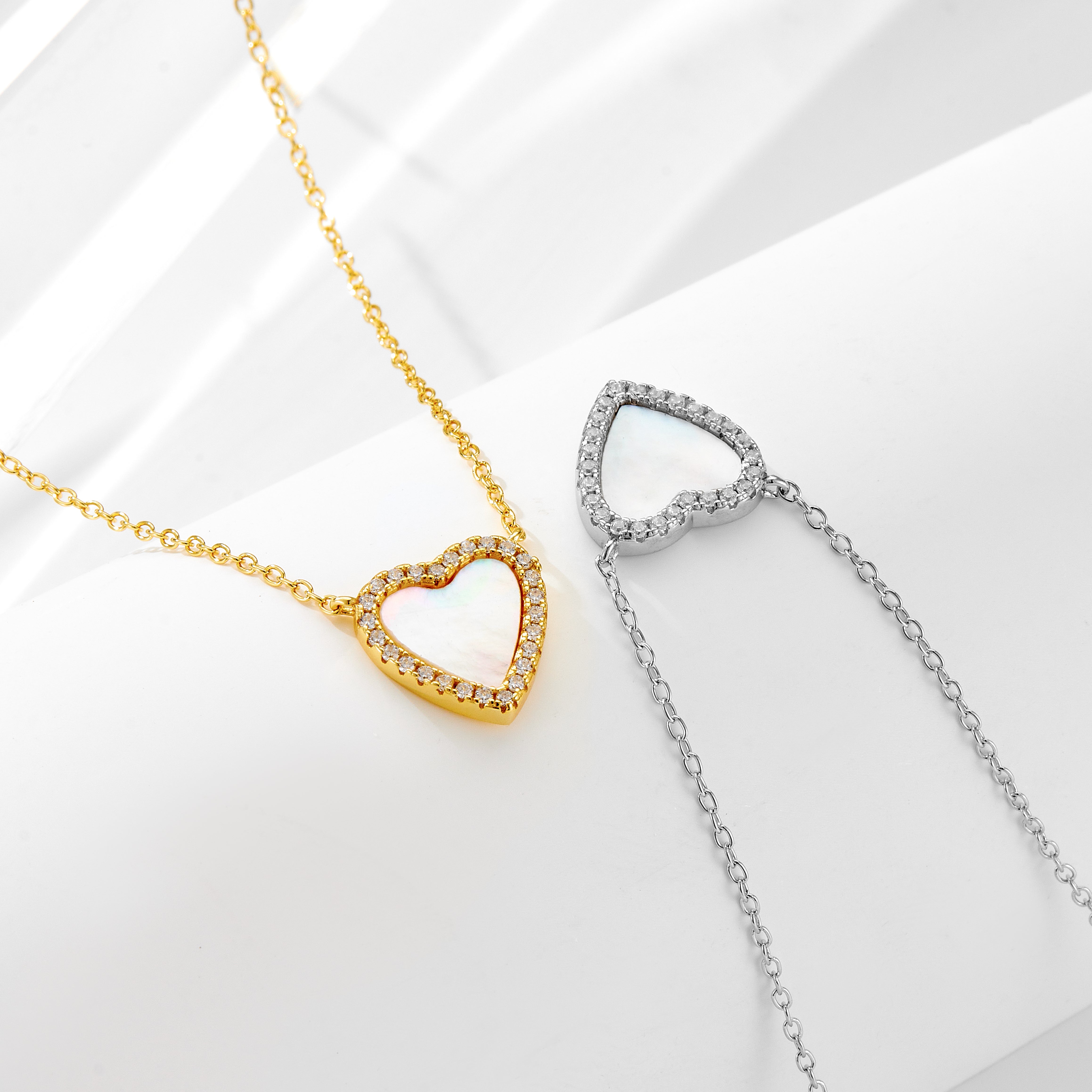 Jewelry CZ Shell Heart Charm Necklace