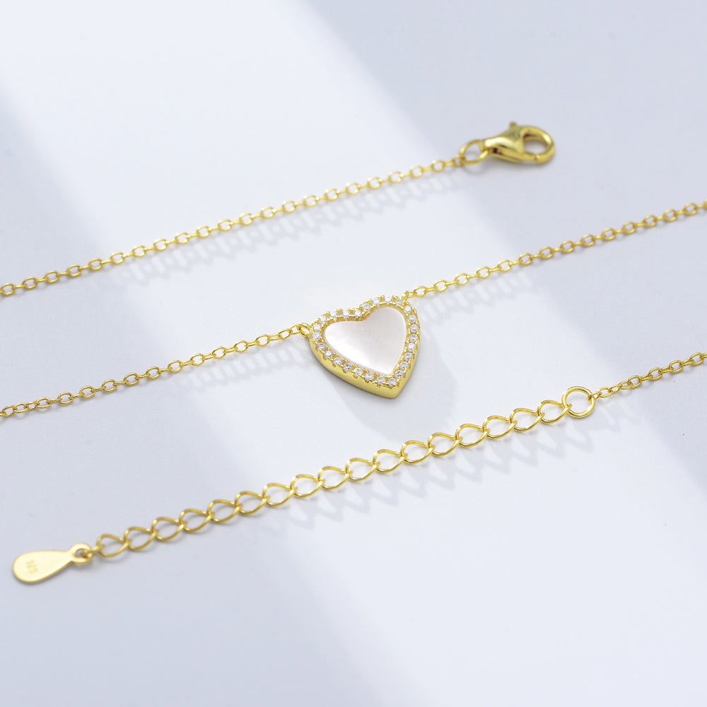Jewelry CZ Shell Heart Charm Necklace