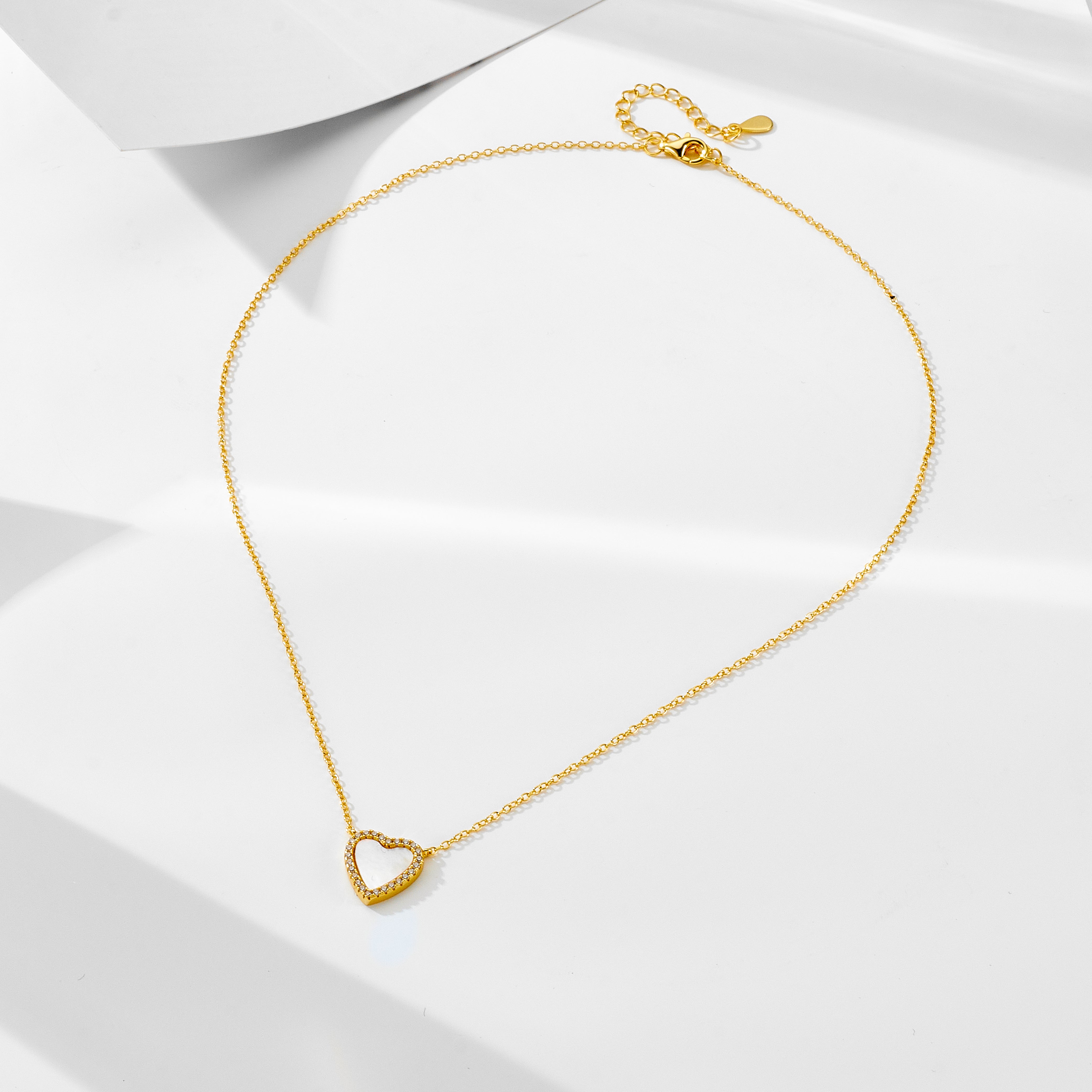 Jewelry CZ Shell Heart Charm Necklace