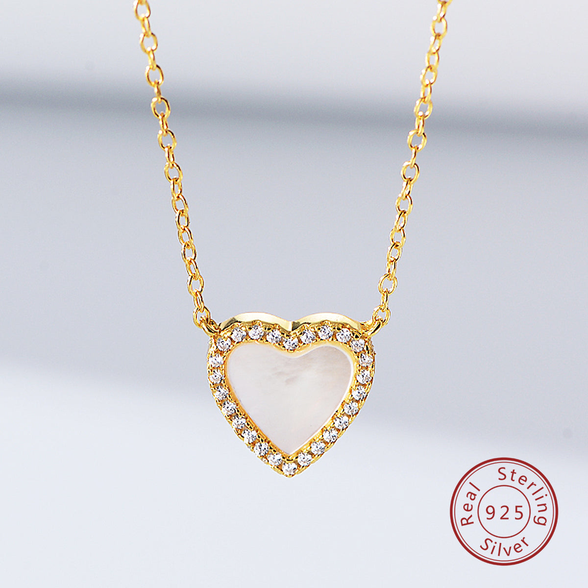 Jewelry CZ Shell Heart Charm Necklace