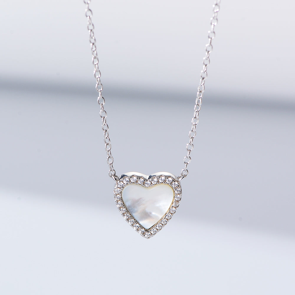 Jewelry CZ Shell Heart Charm Necklace