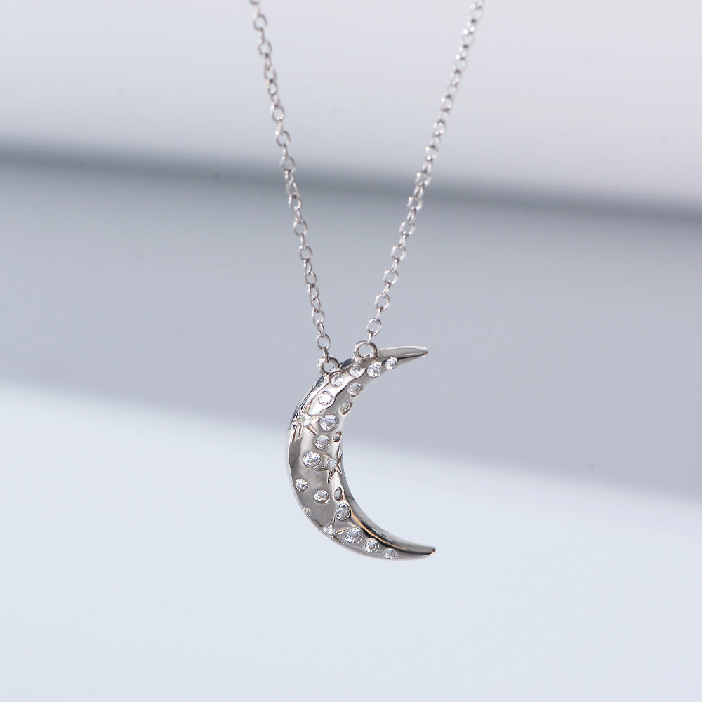Setting Zircon Star Moon Pendant Necklace