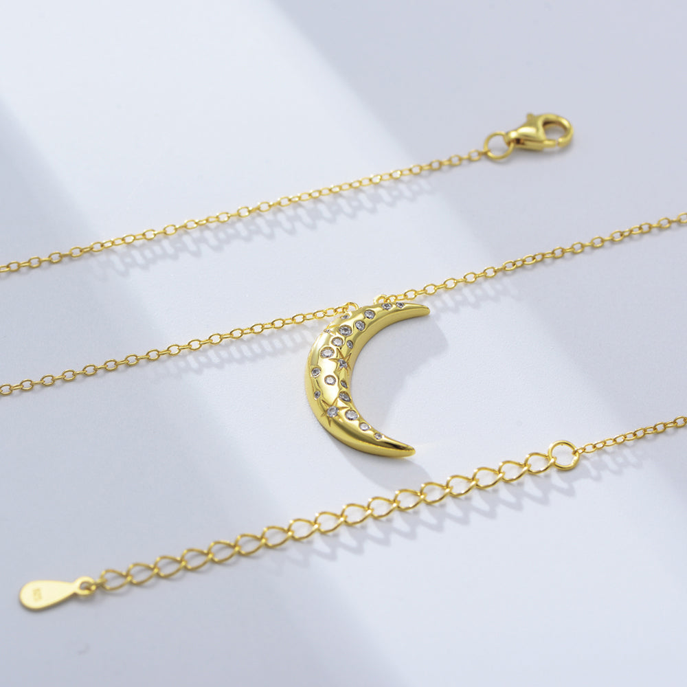 Setting Zircon Star Moon Pendant Necklace