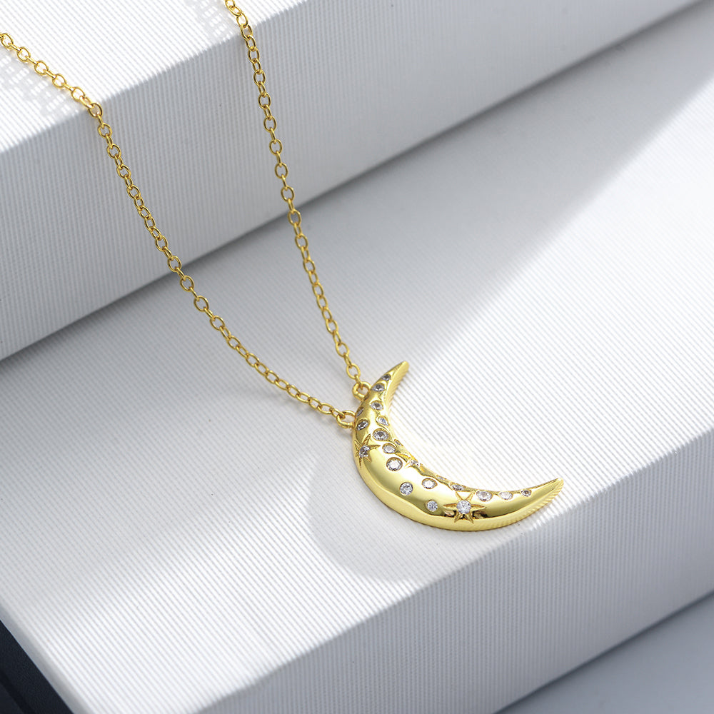 Setting Zircon Star Moon Pendant Necklace