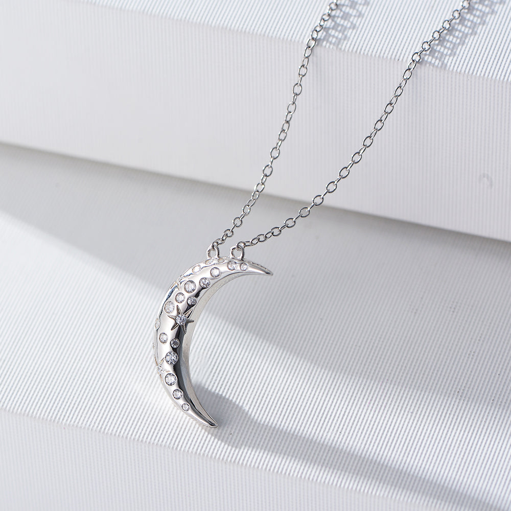 Setting Zircon Star Moon Pendant Necklace