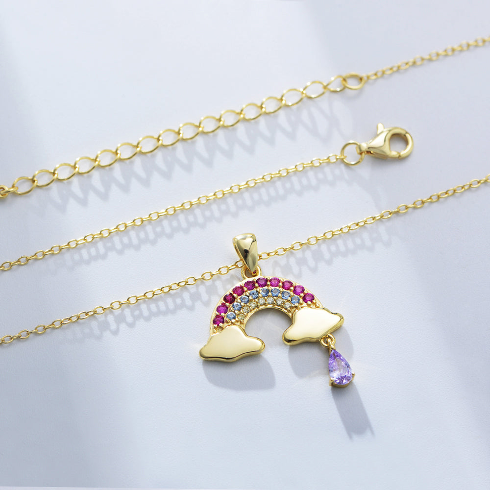 Cute Pear Drop Gemstone Charm Diamond Colorful Zircon Rainbow Necklace