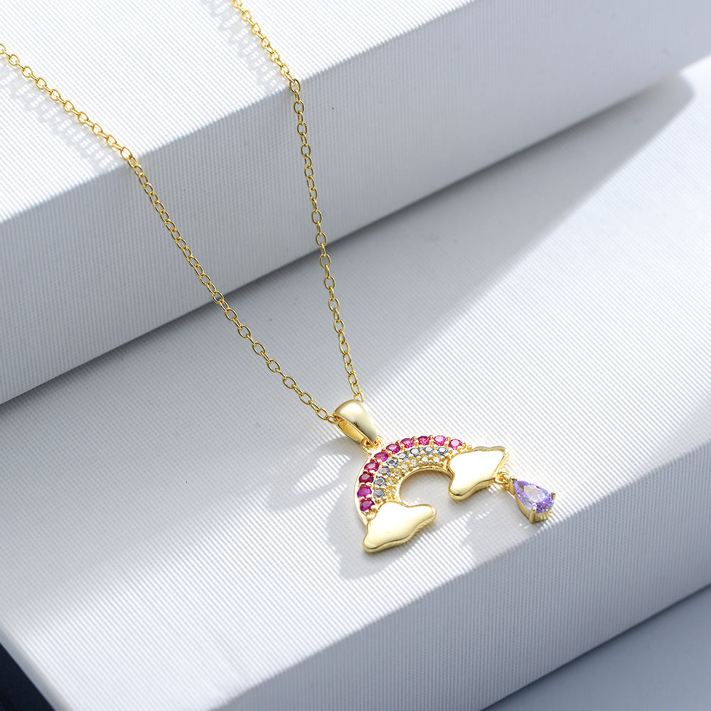 Cute Pear Drop Gemstone Charm Diamond Colorful Zircon Rainbow Necklace