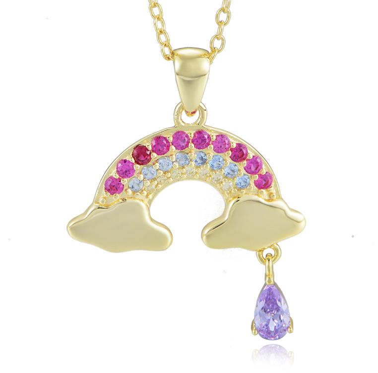 Cute Pear Drop Gemstone Charm Diamond Colorful Zircon Rainbow Necklace