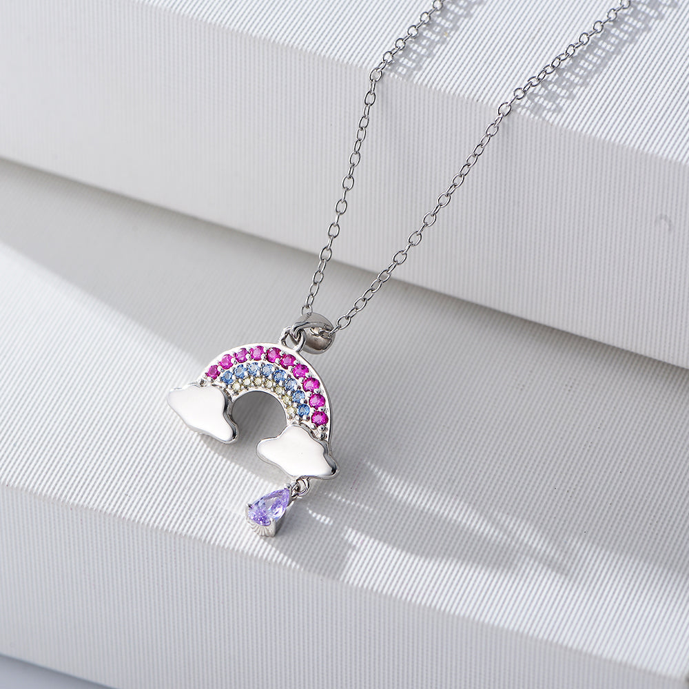 Cute Pear Drop Gemstone Charm Diamond Colorful Zircon Rainbow Necklace