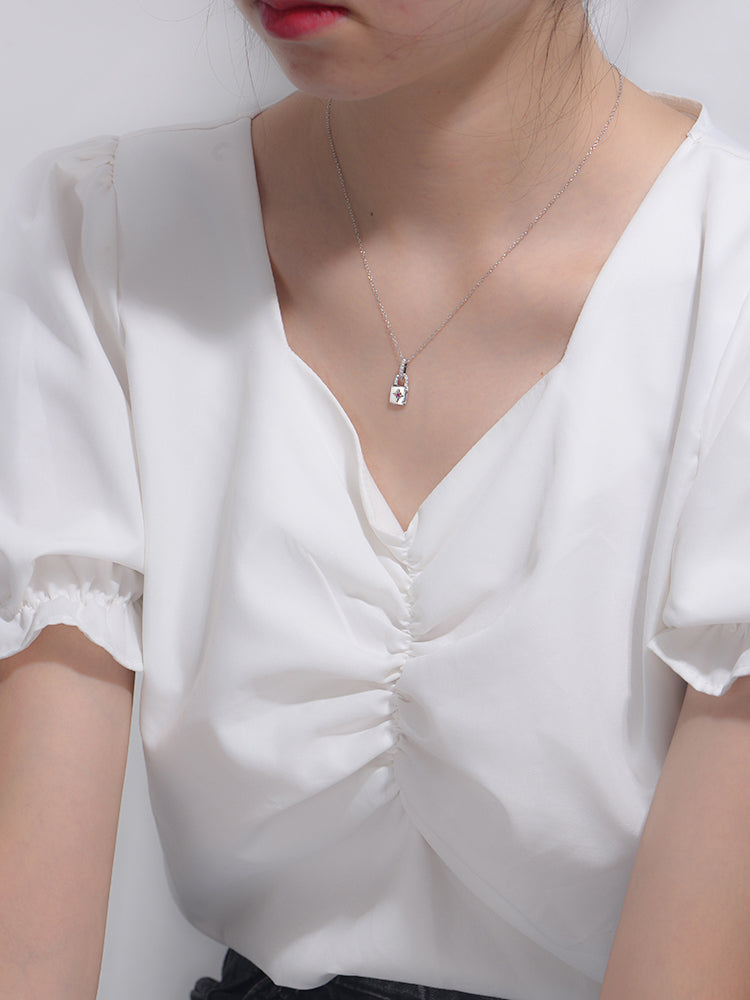 Fashion  Women Jewelry Zirconia Lock Necklace